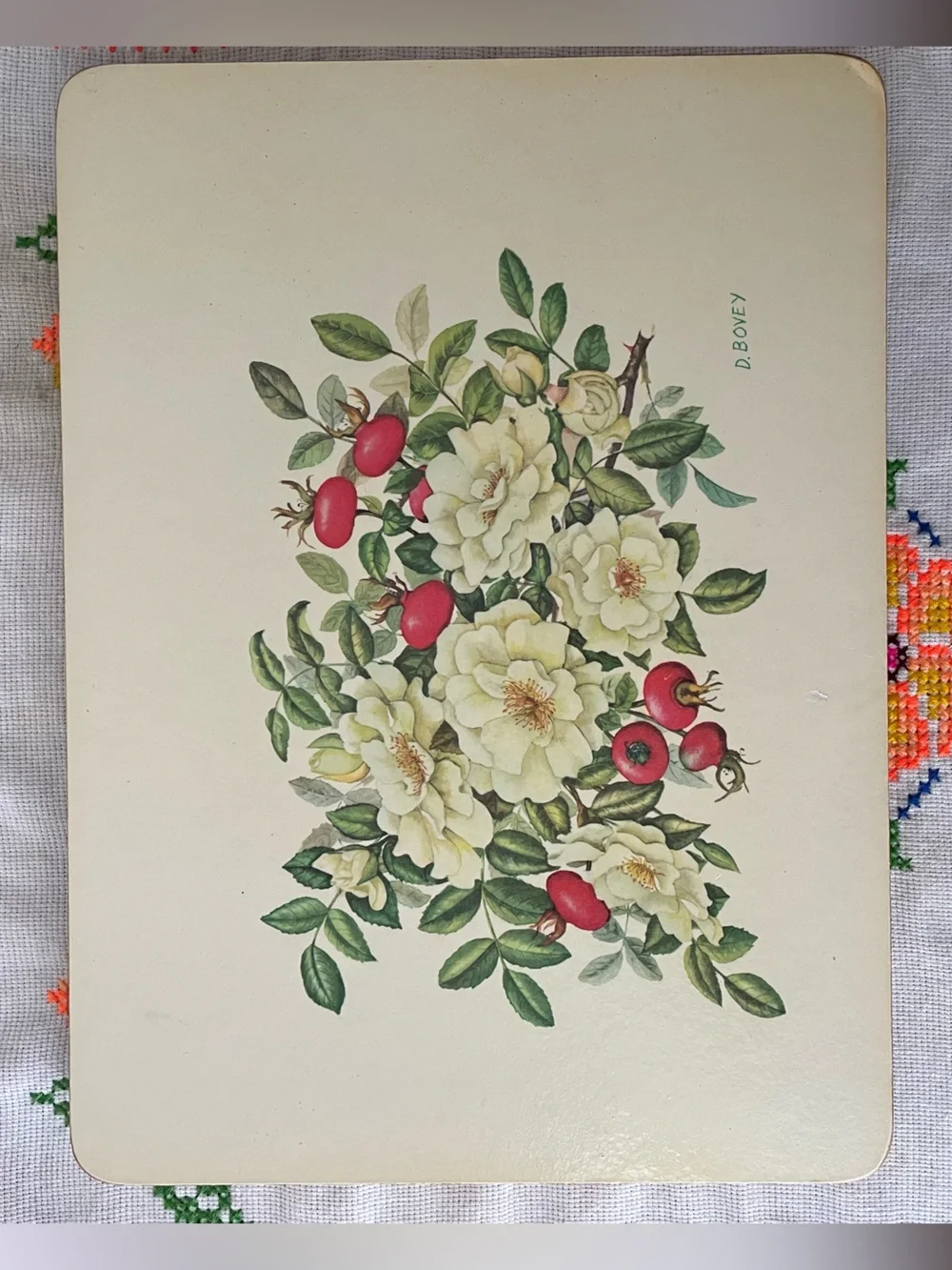 Vintage D. Bovey Floral Illustration Cork Board Placemats Set of 4